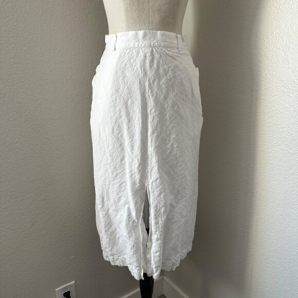 Massimo Dutti Linen White Pencil Skirt Back & Front Slit Minimalist Chic Sz S - Picture 1 of 7